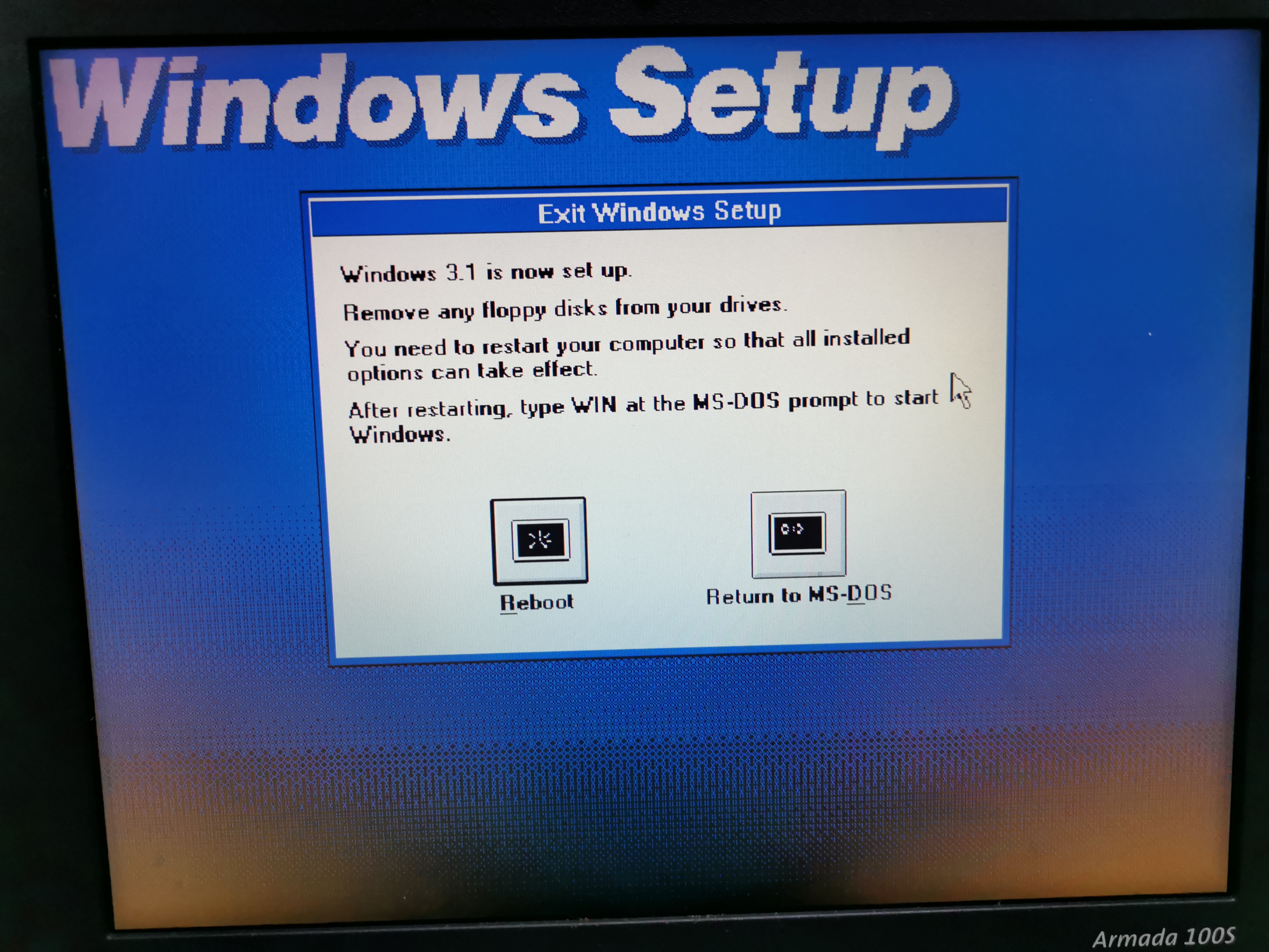 The Windows 3.11 installation finish GUI